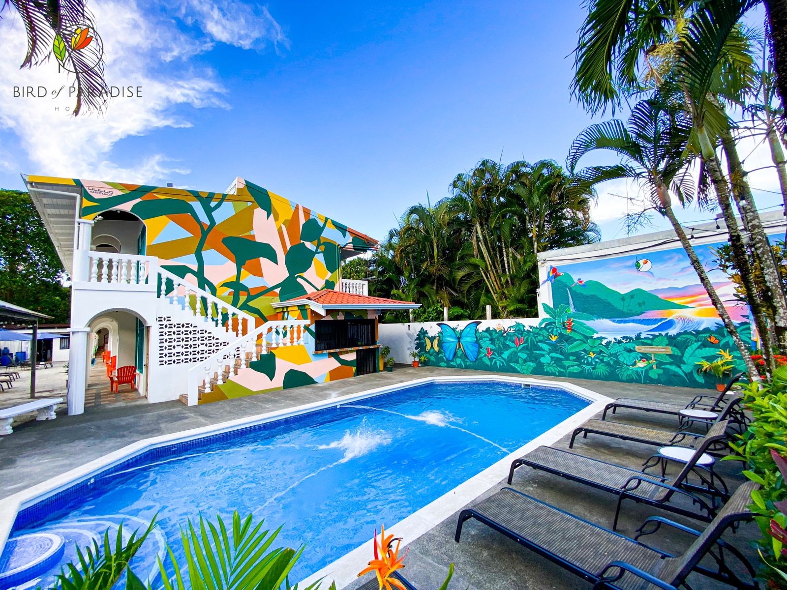 Pool and painted courtyard at Bird of Paradise Hotel